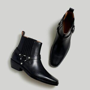 Madewell Women's Santiago Western Ankle Boot Black Leather Harness Strap Sizes
